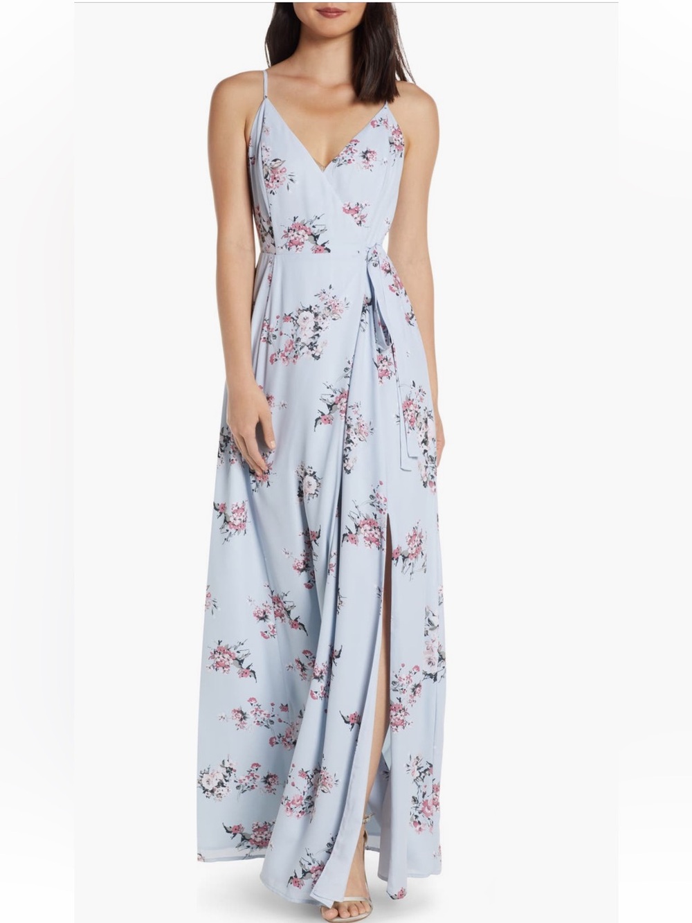 Wayf The Angelina Slit Blue Floral Wrap Maxi Dress NORDSTROM